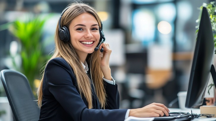 Smiling woman call center agent